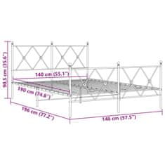 Vidaxl Kovový rám postele s hlavovým a nožním čelem bílý 140 x 190 cm