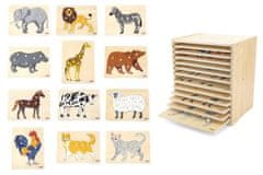 LEBULA VIGA Dřevěné puzzle 12 Montessori zvířátek + stojan