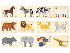 LEBULA VIGA Dřevěné puzzle 12 Montessori zvířátek + stojan