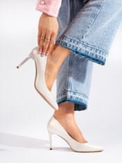 Amiatex Stylové lodičky bílé dámské na jehlovém podpatku + Ponožky Gatta Calzino Strech, bílé, 36