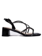 Amiatex Komfortní černé dámské sandály na širokém podpatku + Ponožky Gatta Calzino Strech, černé, 37