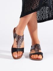 Amiatex Moderní černé sandály dámské na plochém podpatku, černé, 36