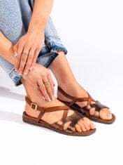 Amiatex Designové sandály dámské hnědé na plochém podpatku, Brązowy, 41
