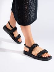 Amiatex Luxusní sandály dámské černé na plochém podpatku, černé, 36