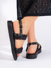 Amiatex Luxusní sandály dámské černé na plochém podpatku, černé, 36