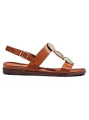 Amiatex Pohodlné hnědé sandály dámské na plochém podpatku + Ponožky Gatta Calzino Strech, Brązowy, 41