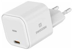 SWISSTEN Síťový Adaptér GaN 1x USB-C 65W PD Bilý