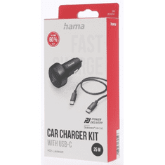 Hama set: rychlá USB nabíječka do vozidla USB-C PD/QC 25 W + kabel USB C-C 1 m