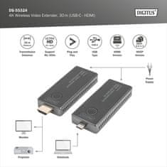 Digitus DS-55324 4K Wireless Video Extender Set, 30 m (USB-C - HDMI)