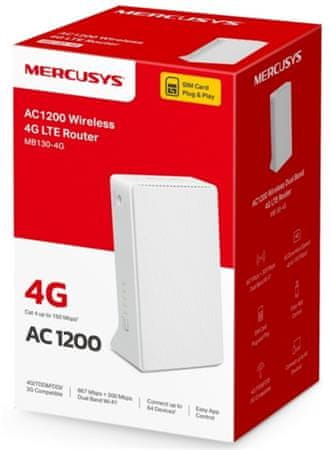 Mercusys MB130-4G - AC1200 4G LTE Modem a Router, 2x LAN port