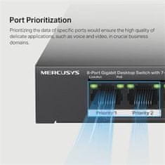 Mercusys MS108GP - 8portový gigabitový stolní switch se 7 porty PoE+, 8× 10/100/1000 Mbps RJ45 portů