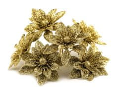 Vánoční květ na drátku s glitry - zlatá (72 ks)