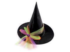 Karnevalový klobouk s tylovou mašlí - čarodějnice - černá