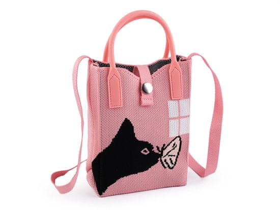 Dívčí textilní kabelka / taška kočka 12x18 cm - růžová světlá