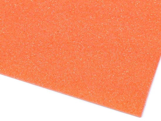 Samolepicí pěnová guma Moosgummi s glitry 20x30 cm - oranžová dýňová (10 ks)