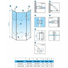 BPS-koupelny Pětiúhelníkový sprchový kout HYD-PK10 80x80 zlatá/transparent