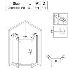 BPS-koupelny Pětiúhelníkový sprchový kout HYD-PK91B 90x90 zlatá/transparent