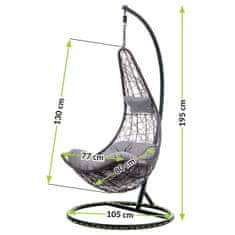 nabbi Závěsné houpací křeslo Mauritius - černá/šedá