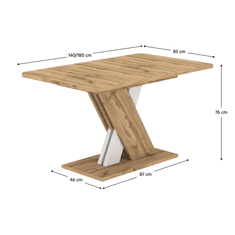 BPS-koupelny Jídelní rozkládací stůl, dub wotan/bílá, 140-180x85 cm, EXIL