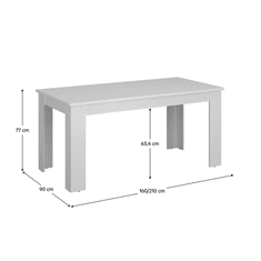 BPS-koupelny Jídelní rozkládací stůl, bílá, 160-210x90, ERODIN