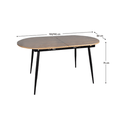 BPS-koupelny Jídelní stůl, rozkládací, dub/černá 150-190x75 cm, TAMERON