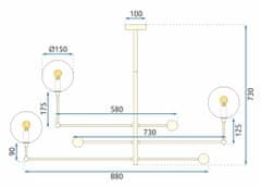 BPS-koupelny Skleněná kulová závěsná lampa 6 ks APP919-6CP Zlatá