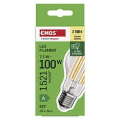 Emos LED žárovka Filament A60 A CLASS / E27 / 7,2 W (100 W) / 1521 lm / teplá bílá