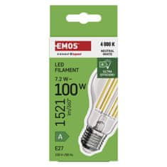 Emos LED žárovka Filament A60 A CLASS / E27 / 7,2 W (100 W) / 1521 lm / neutrální bílá