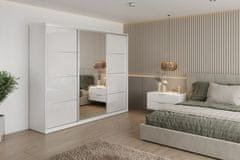 Nejlevnější nábytek Šatní skříň NEJBY BARNABA 250 cm s posuvnými dveřmi, zrcadlem,4 šuplíky a 2 šatními tyčemi,bílý lesk