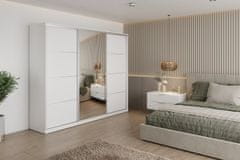 Nejlevnější nábytek Šatní skříň NEJBY BARNABA 250 cm s posuvnými dveřmi, zrcadlem, 4 šuplíky a 2 šatními tyčemi, bílá