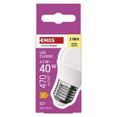 Emos LED žárovka Classic Mini Globe / E27 / 4,2 W (40 W) / 470 lm / teplá bílá