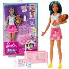 Mattel Panenka Barbie Skipper chůva s modrým melírem + miminko, doplňky