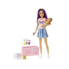 Mattel Panenka Barbie Skipper chůva s fialovým melírem + miminko, doplňky
