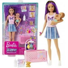 Mattel Panenka Barbie Skipper chůva s fialovým melírem + miminko, doplňky