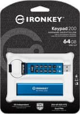 Kingston Kingston IronKey Keypad 200/64GB/USB 3.2/USB-A/Modrá