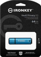 Kingston Kingston IronKey Vault Privacy 50/64GB/USB 3.2/USB-A/Modrá