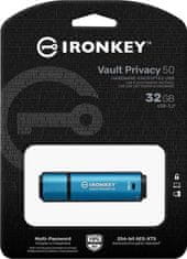 Kingston Kingston IronKey Vault Privacy 50/32GB/USB 3.2/USB-A/Modrá