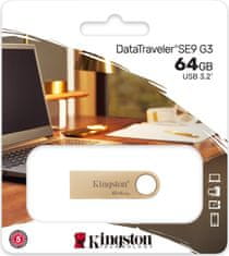 Kingston DataTraveler SE9 G3/64GB/USB 3.2/USB-A/Zlatá