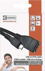 Emos Datový OTG kabel USB-A 2.0 / micro USB-B 2.0 s funkcí redukce, 15 cm, černý