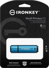 Kingston Kingston Ironkey Vault Privacy 50/8GB/USB 3.2/USB-A/Modrá