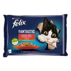 Felix Fantastic Multipack kapsička 4x85g s kuřetem a rajčaty, s hovězím a mrkví v želé