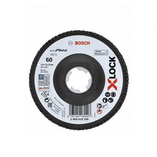 BOSCH Professional lamelovací brusný kotouč Best for Metal X-LOCK 115 x 22,23 mm, G60 (2608619198)