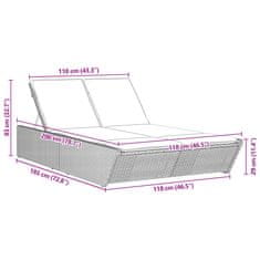 Vidaxl Dvojité zahradní lehátko s poduškami světle šedé polyratan