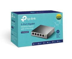 TP-Link Switch tl-sg1005p 5x glan, 4xpoe, 56w, kov, s poe