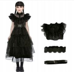 Korbi Šaty Wednesday Addams ze síťoviny, kostým pro děti na Halloween, velikost 120