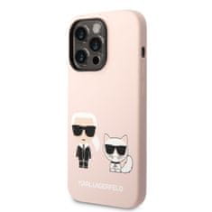 Apple Obal / kryt na Apple iPhone 14 Pro Max růžový - Karl Lagerfeld and Choupette Liquid Silicone