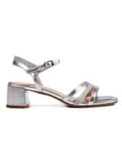 Amiatex Luxusní sandály dámské stříbrné na širokém podpatku, Srebrny, 36