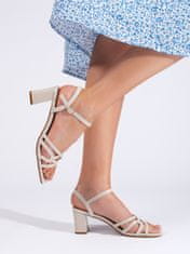 Amiatex Trendy hnědé dámské sandály na širokém podpatku + Ponožky Gatta Calzino Strech, odstíny hnědé a béžové, 40