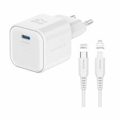 SWISSTEN síťový adaptér GaN 1× USB-C 20W PD bílý + datový kabel USB-C/Lighting 1,2 m bílý (22070140)