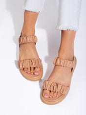 Amiatex Klasické dámské hnědé sandály na plochém podpatku + Ponožky Gatta Calzino Strech, Brązowy, 36